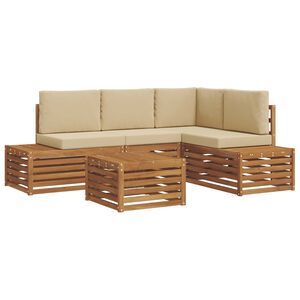 vidaXL Buiten bankenset met kussen Natuurlijk en Beige 59 x 59 x 37 cm