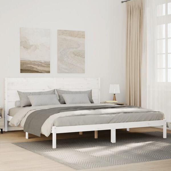 vidaXL Bedframe extra lang zonder matras massief hout wit 180x210 cm