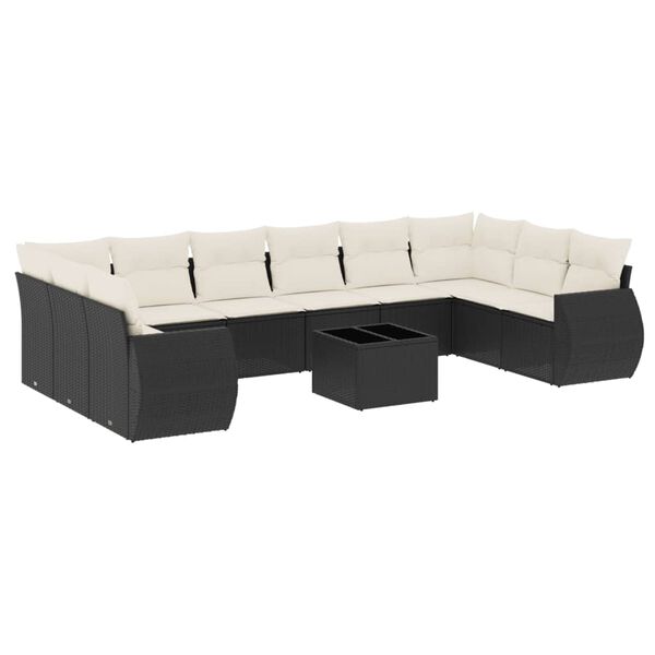 vidaXL 11-delige Loungeset met kussens poly rattan zwart