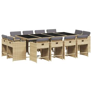 vidaXL 13-delige Tuinset met kussens poly rattan gemengd beige