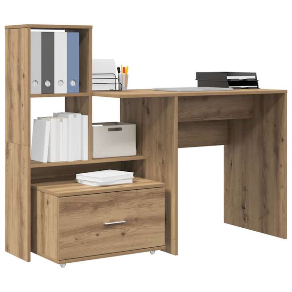 vidaXL Bureau Artisan Eiken 131,5 x 50 x 106,5 cm Bewerkt hout