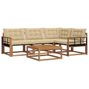 vidaXL Buiten bankenset met kussen 5 pcs Natuurlijk en Beige
