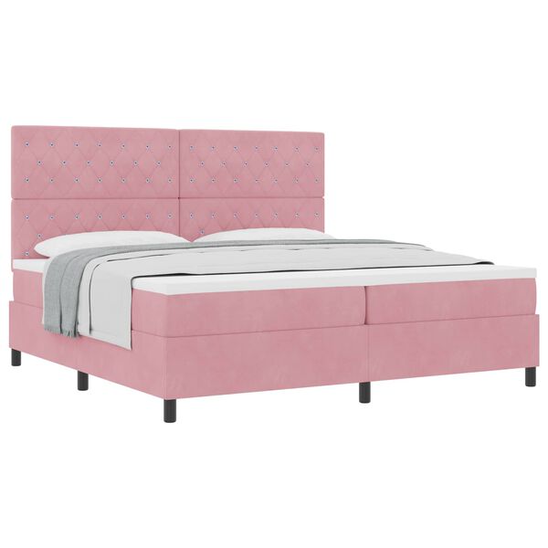 vidaXL Boxspringbed met matras met hoofdeinde Roze 200 x 200 cm Stof