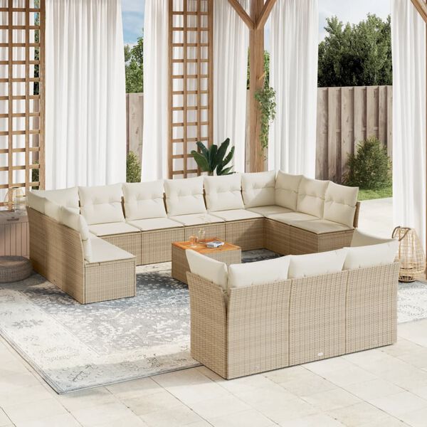 vidaXL 14-delige Loungeset met kussens poly rattan beige
