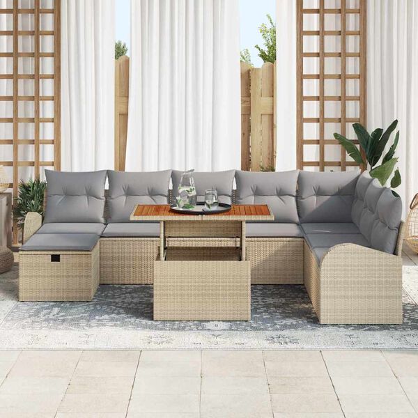 vidaXL Tuin Sofa Set 9 pcs Beige poly rattan