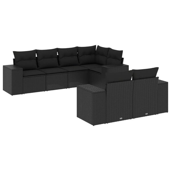 vidaXL 7-delige Loungeset met kussens poly rattan zwart