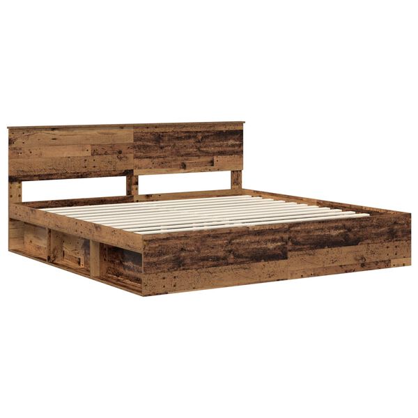 vidaXL Bedframe met hoofdeinde Oudhout 200 x 200 cm Massief grenenhout