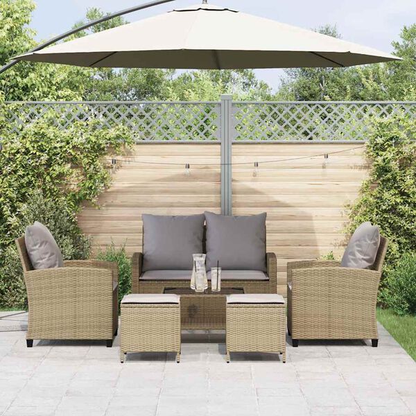 vidaXL 6-delige Loungeset met kussens poly rattan beige