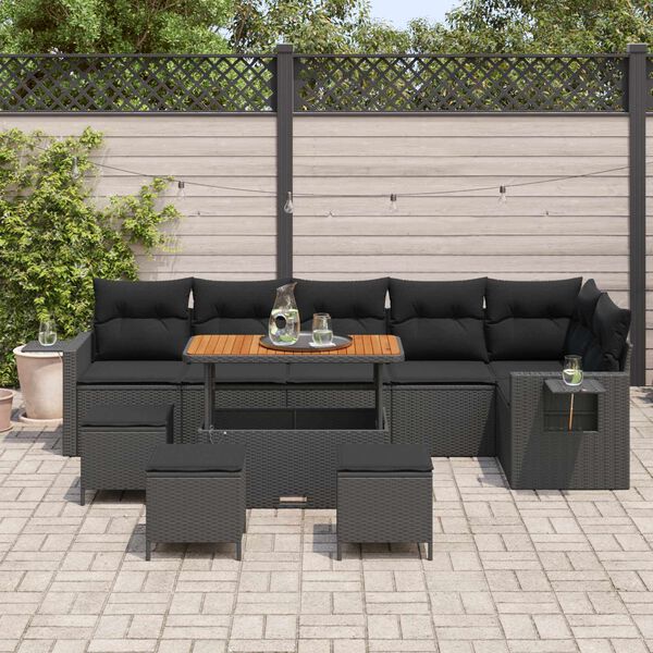 vidaXL Tuinbankenset met kussen 12 pcs Zwart poly rattan