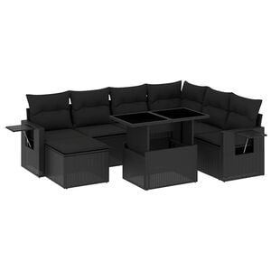 vidaXL 9-delige Loungeset met kussens poly rattan zwart