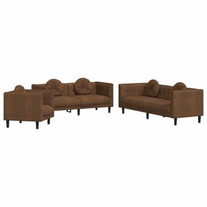 vidaXL 3-delige Loungeset met kussens fluweel bruin