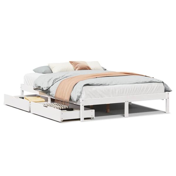 vidaXL Bedframe zonder matras massief grenenhout wit 135x190 cm