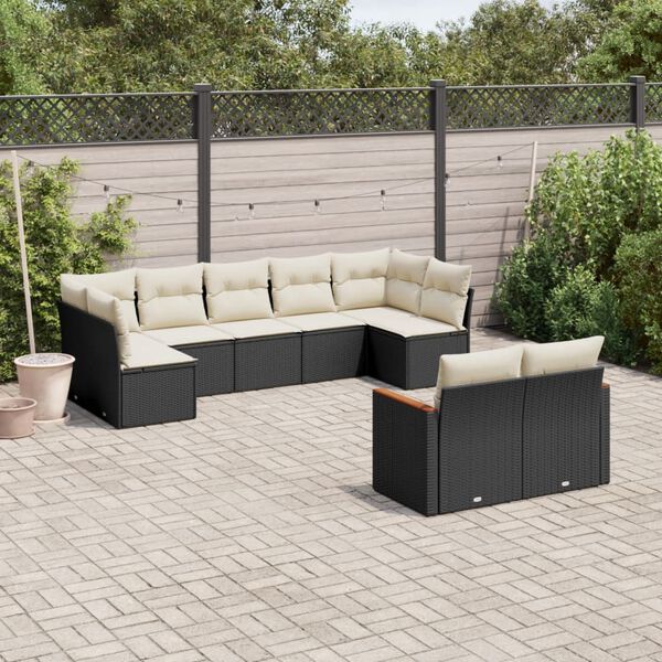 vidaXL 9-delige Loungeset met kussens poly rattan zwart