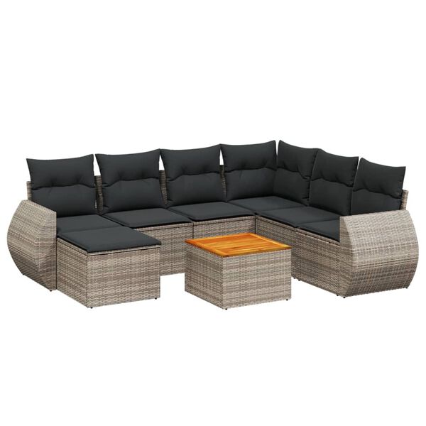 vidaXL 8-delige Loungeset met kussens poly rattan grijs