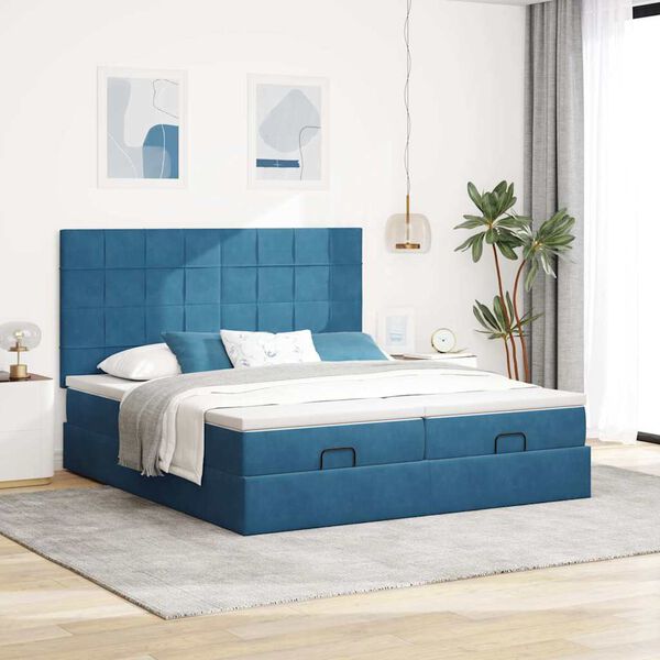 vidaXL Ottoman bed met matrassen 160x200cm fluweel donkerblauw