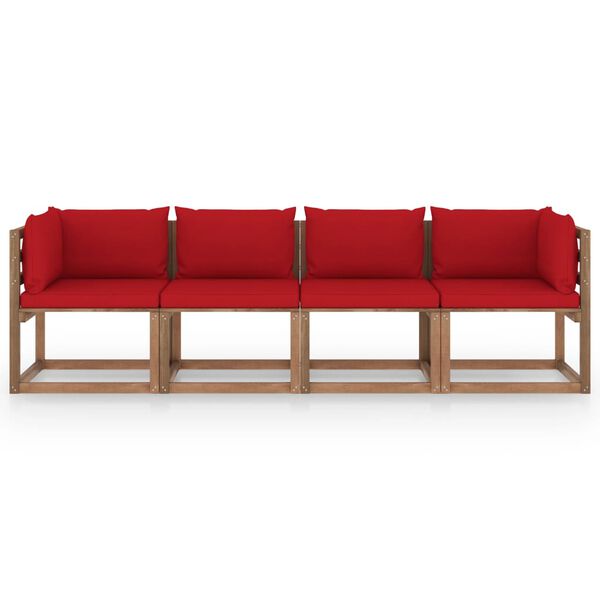 vidaXL Tuinbank 4-zits pallet met kussens ge&iuml;mpregneerd grenenhout