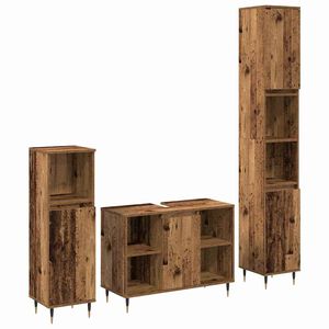 vidaXL Badkamermeubelset met plank 3 pcs Oud Hout Bewerkt hout