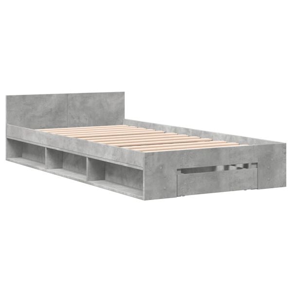 vidaXL Bedframe met lade bewerkt hout betongrijs 90x200 cm