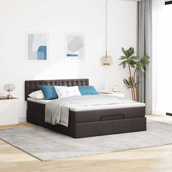 vidaXL Bed poef met matras en LED's 140x190 cm stof donkerbruin