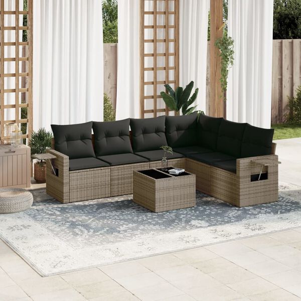 vidaXL 7-delige Loungeset met kussens poly rattan grijs