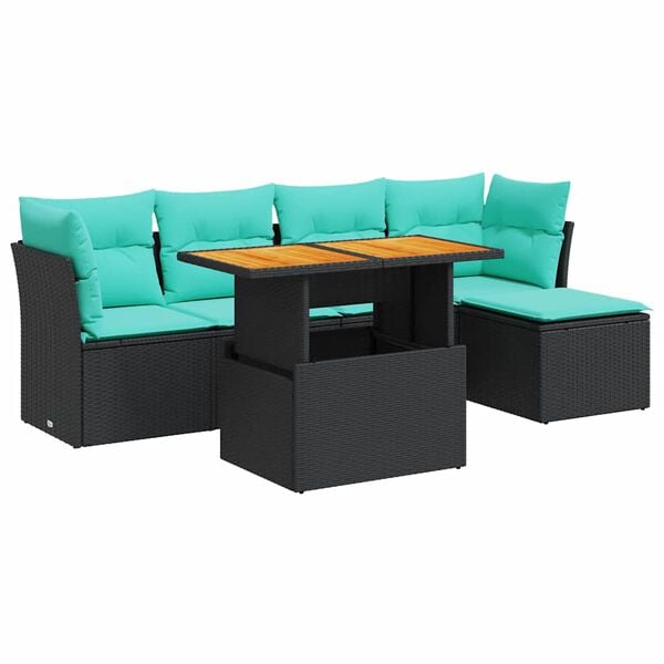 vidaXL 6-delige Loungeset met kussens poly rattan zwart