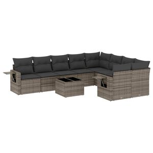 vidaXL 10-delige Loungeset met kussens poly rattan grijs