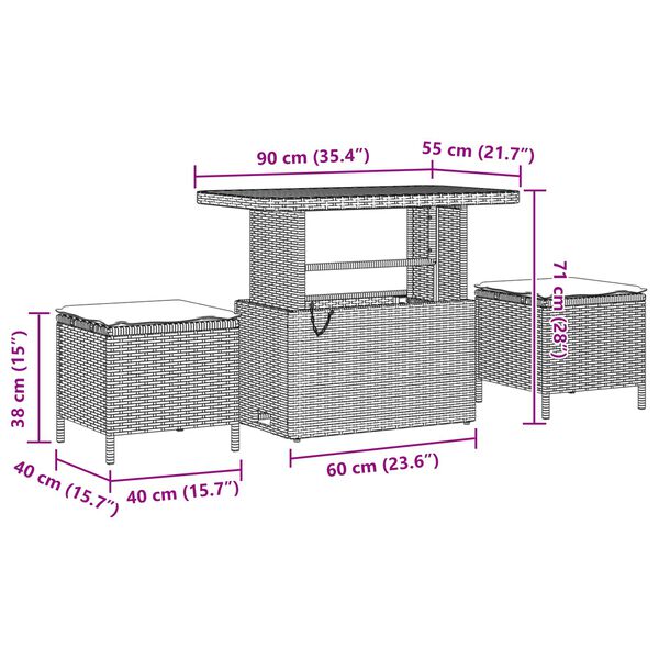 vidaXL Tuinbankenset met kussen 11 pcs Zwart poly rattan