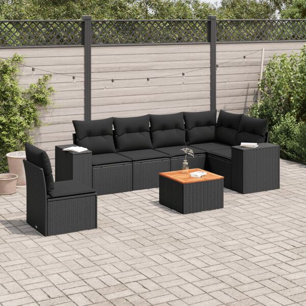 vidaXL 7-delige Loungeset met kussens poly rattan zwart