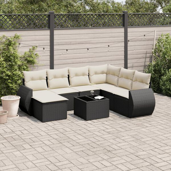 vidaXL 8-delige Loungeset met kussens poly rattan zwart