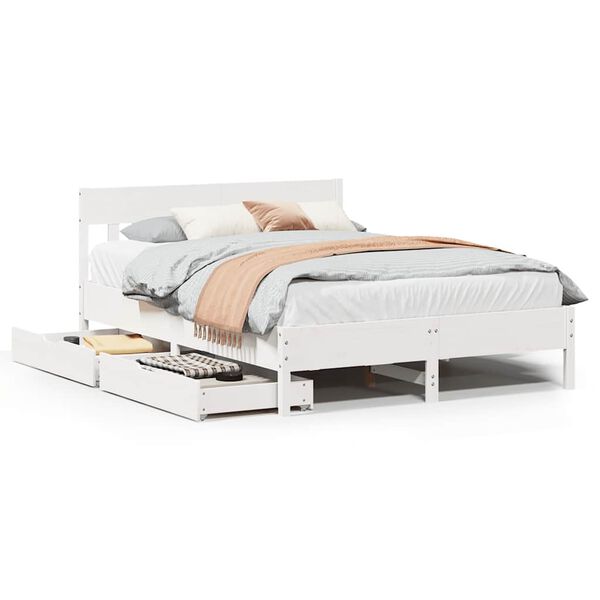 vidaXL Bedframe zonder matras massief grenenhout wit 140x190 cm