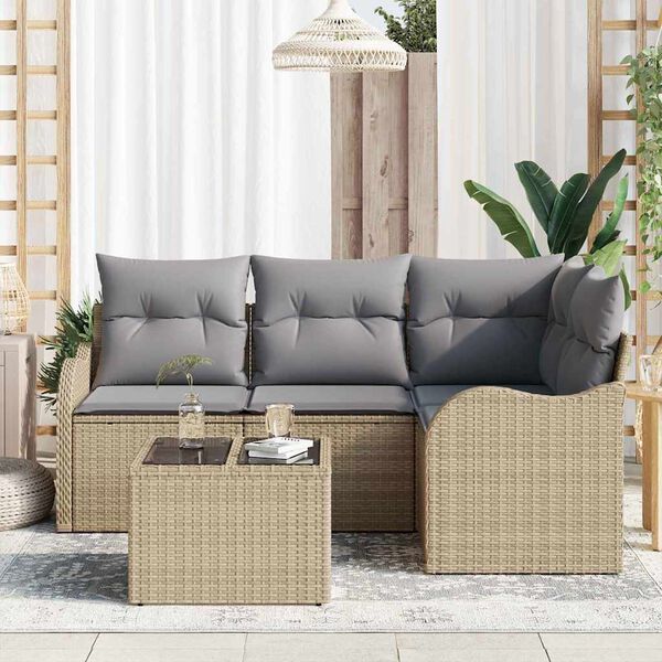 vidaXL Tuin Sofa Set met opslag 5 pcs Zwart poly rattan