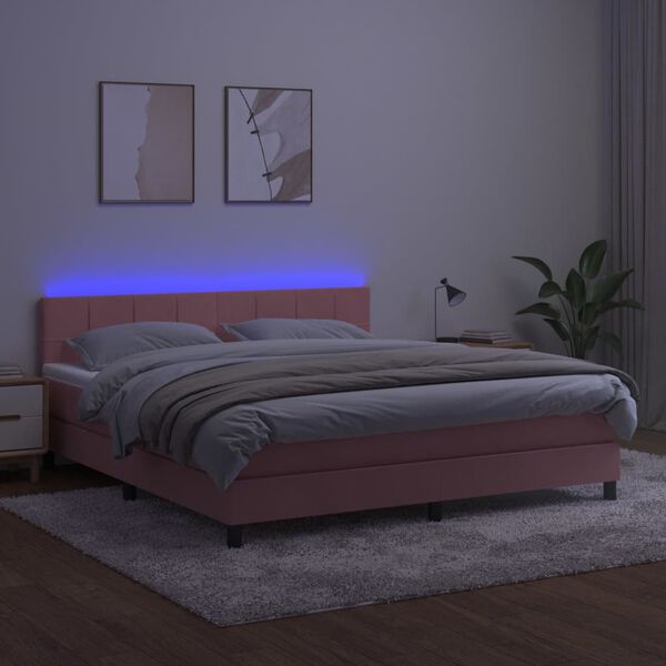 vidaXL Boxspring met matras en LED fluweel roze 180x200 cm