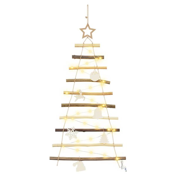 vidaXL Kerstboom met 30 LED Naturel 90 cm massief essenhout