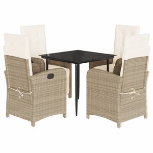vidaXL 5-delige Tuinset met kussens poly rattan beige