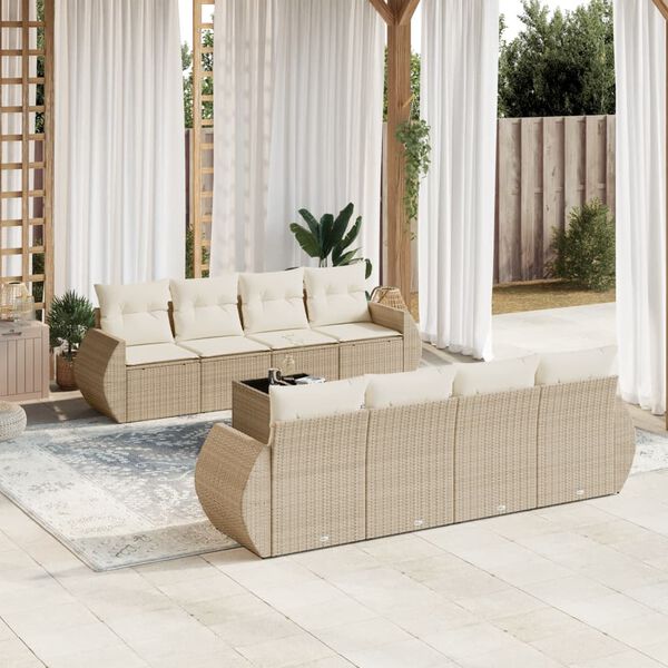 vidaXL 9-delige Loungeset met kussens poly rattan beige