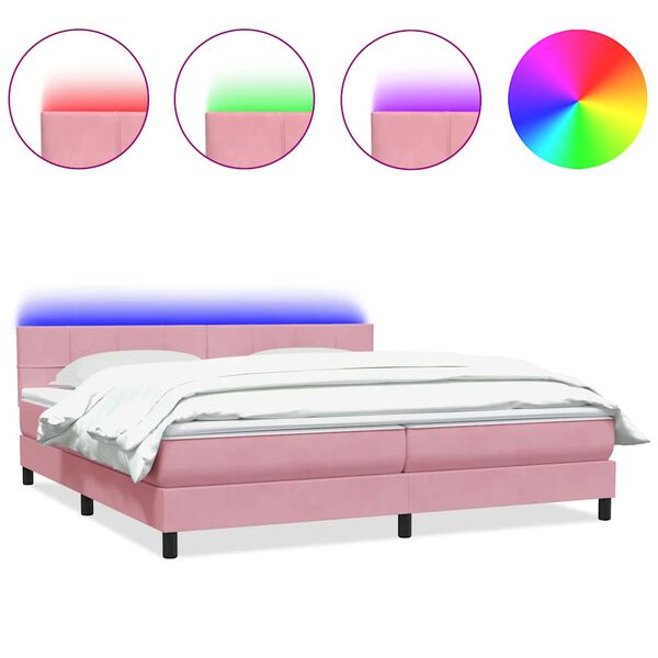 vidaXL Boxspring met matras en LED fluweel roze 180x210 cm