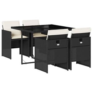 vidaXL 5-delige Tuinset met kussens poly rattan zwart