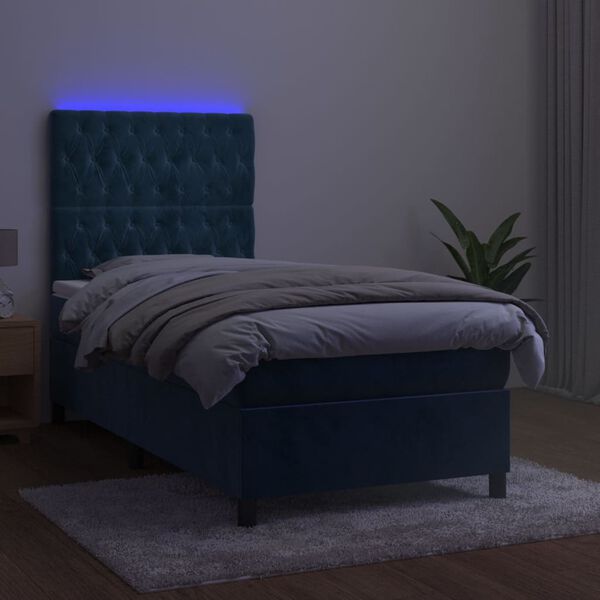 vidaXL Boxspring met matras en LED fluweel donkerblauw 90x190 cm