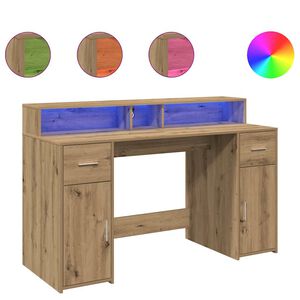 vidaXL Bureau met LED-verlichting 140x55x91 cm hout artisanaal eiken