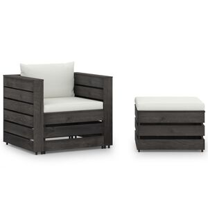 vidaXL 2-delige Loungeset met kussens grijs ge&iuml;mpregneerd hout