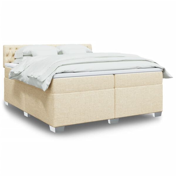 vidaXL Boxspring met matras stof cr&egrave;mekleurig 200x200 cm
