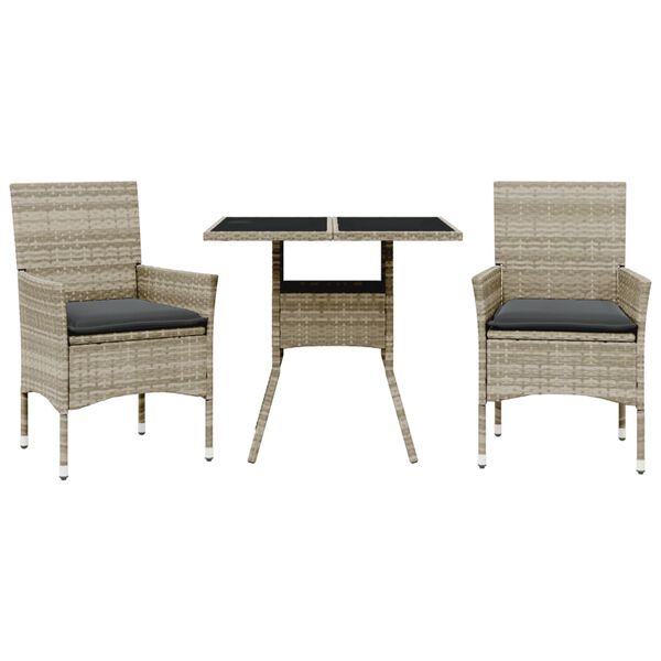 vidaXL 3-delige Tuinset met kussens poly rattan en glas grijs