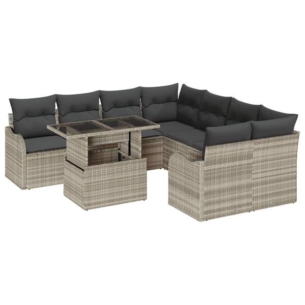 vidaXL Tuin Sofa Set met kussen 9 pcs Lichtgrijs Poly riet