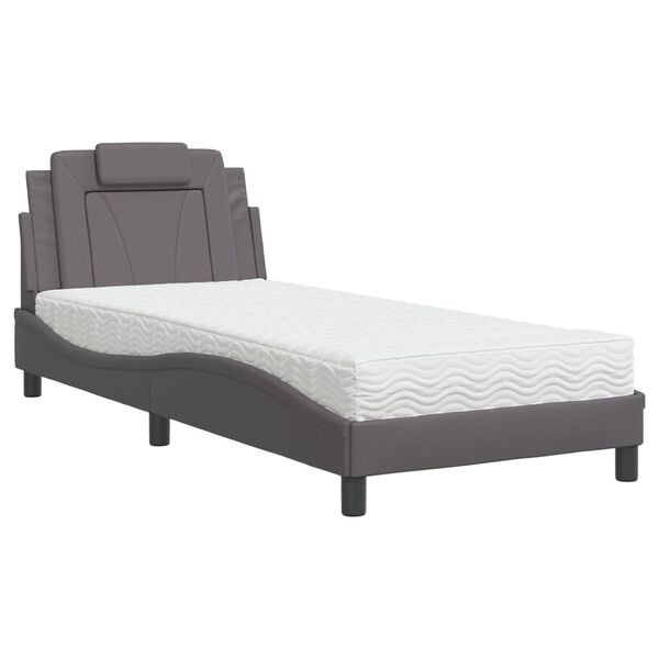 vidaXL Bed "Viana" met matras kunstleer grijs 80x200 cm