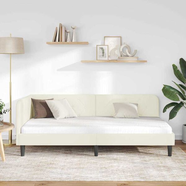 vidaXL Hoekbedframe met hoofdeinde Crème 90 x 190 cm Fluweel