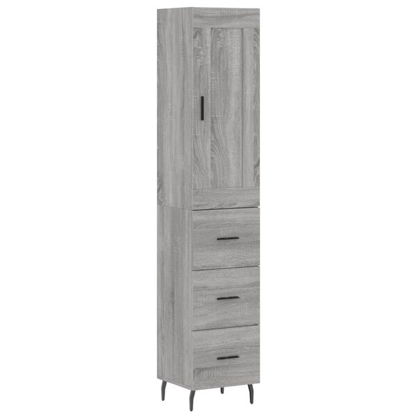 vidaXL Hoge kast 34,5x34x180 cm bewerkt hout grijs sonoma eikenkleurig