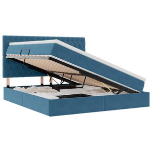 vidaXL Opbergbed met LED met matras Donkerblauw 160 x 200 cm Fluweel