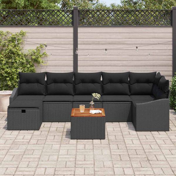 vidaXL Tuin Sofa Set met kussen met opslag 8 pcs Zwart Poly riet