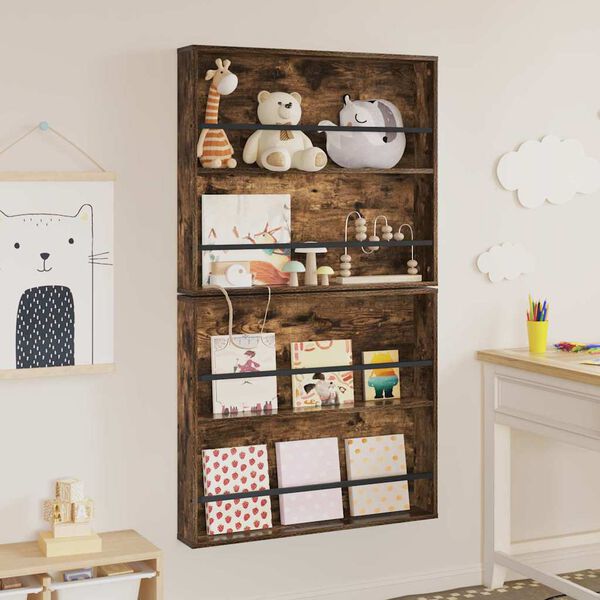 vidaXL Tijdschrift Rek met plank 2 pcs Gerookt eiken 80 x 12 x 70 cm