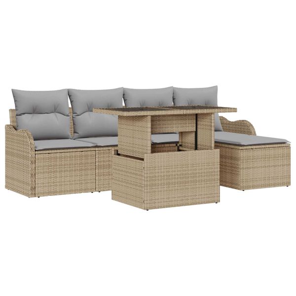 vidaXL Tuinbankenset met kussen 6 pcs Beige Polyrattan